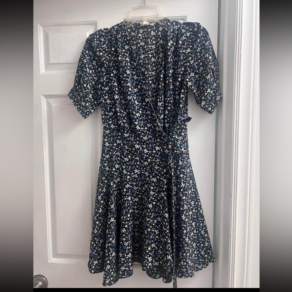 Floral Wrap Midi Dress - Navy Blue